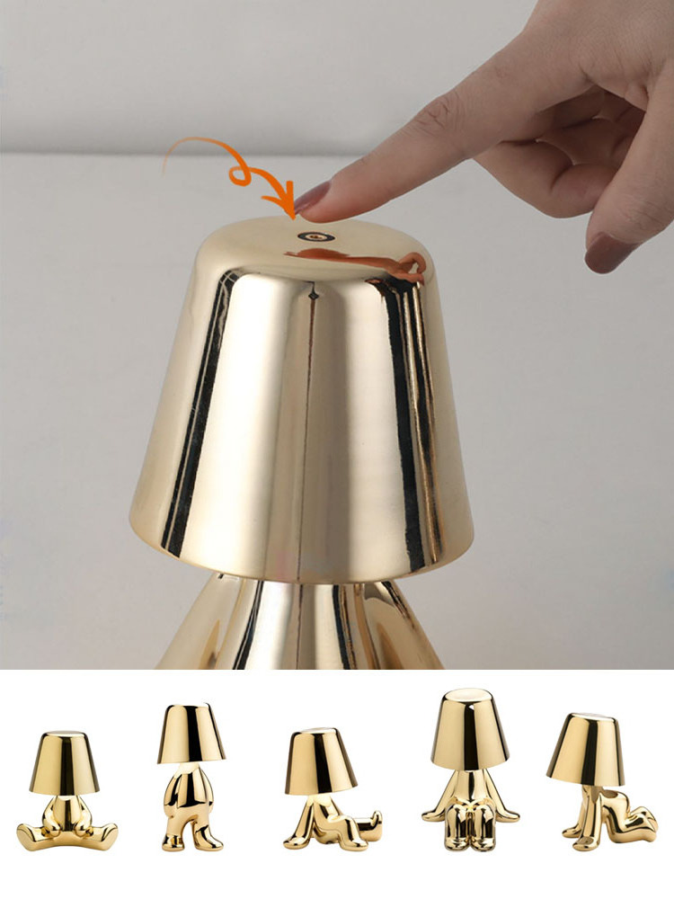 LED Golden Man Home Ornament Thinker Desk  USB Rechargeable Touch Night gold table Lamp For Study Bedroom Bedside Bar Decomp