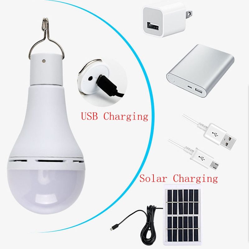 Solar Light LED Rechargeable Charge Bulb Hanging Courtyard Garden Camping Lamp Outdoor Indoor Emergency Built in Battery Bulb