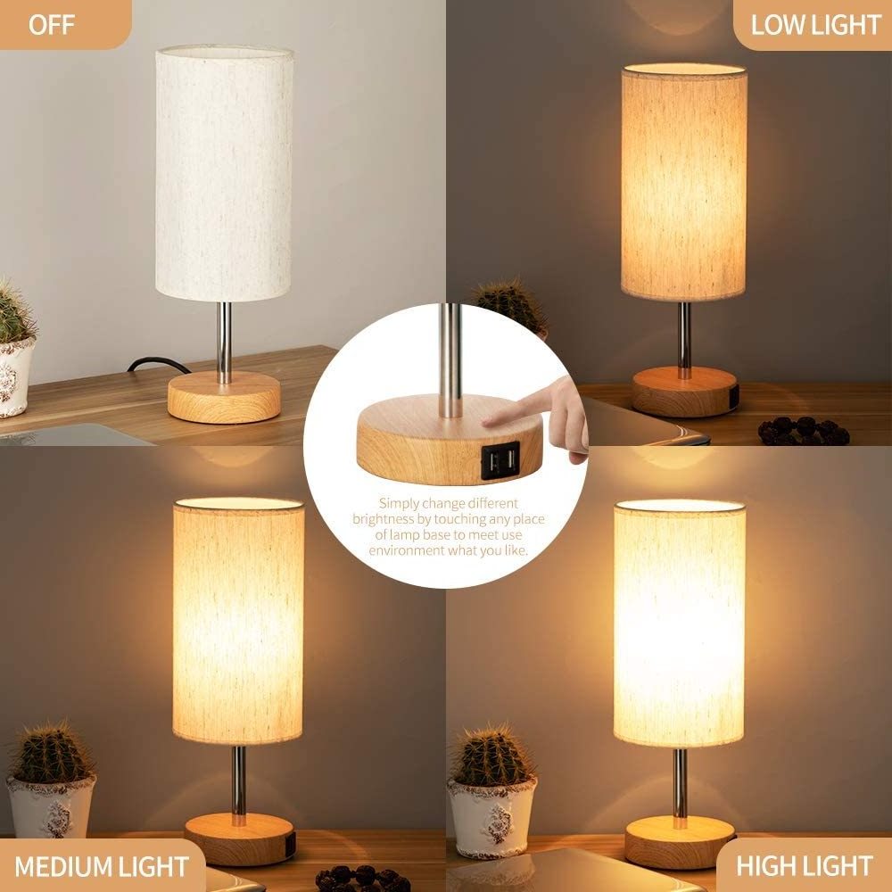 sale Touch three-speed dimming USB mobile phone fast charging wood grain read table lamp living room study bedroom bedside lamp