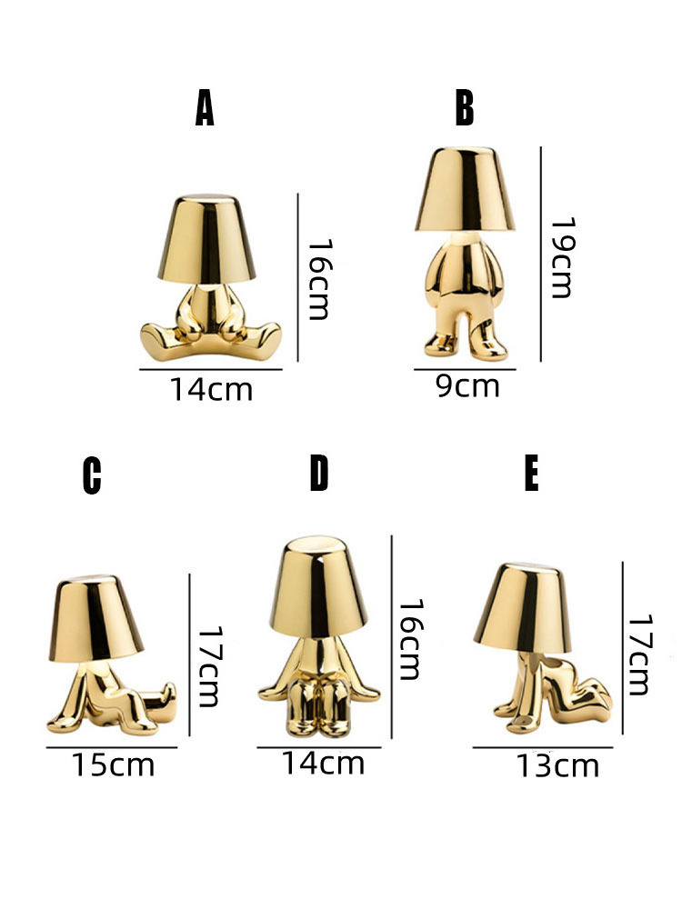 LED Golden Man Home Ornament Thinker Desk  USB Rechargeable Touch Night gold table Lamp For Study Bedroom Bedside Bar Decomp