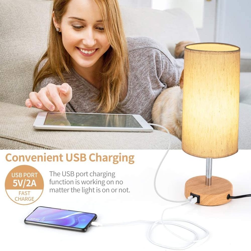 sale Touch three-speed dimming USB mobile phone fast charging wood grain read table lamp living room study bedroom bedside lamp