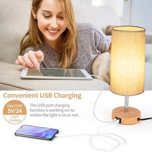 sale Touch three-speed dimming USB mobile phone fast charging wood grain read table lamp living room study bedroom bedside lamp