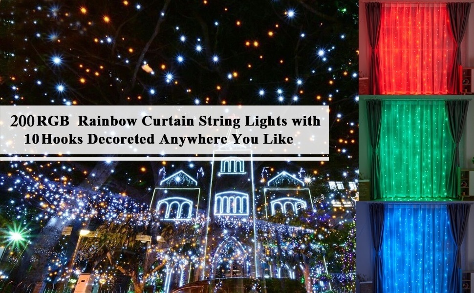 Battery Operated with 8 Modes Remote Control Curtain Lights 3*3m Warm White Wedding LED Window Fairy String Lights