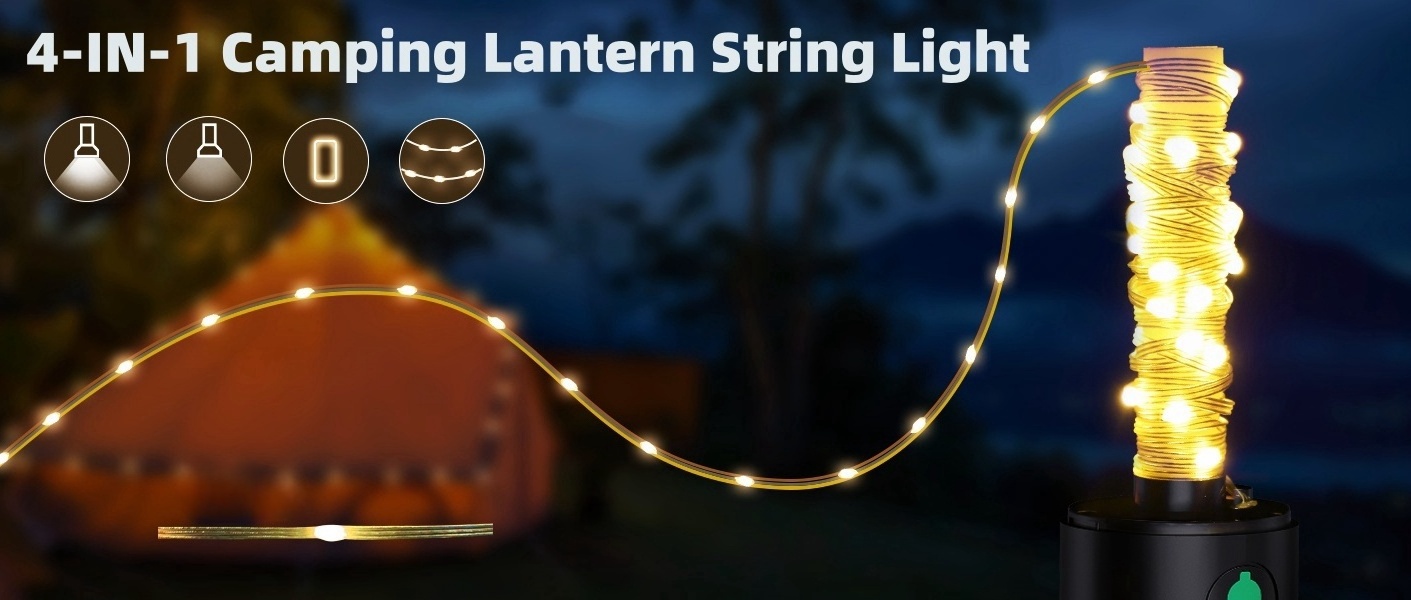 4 in 1 Camping String Lights  Camping Lantern LED Rechargeable Flashlight for Tents Garden Bedroom Emergency Hiking