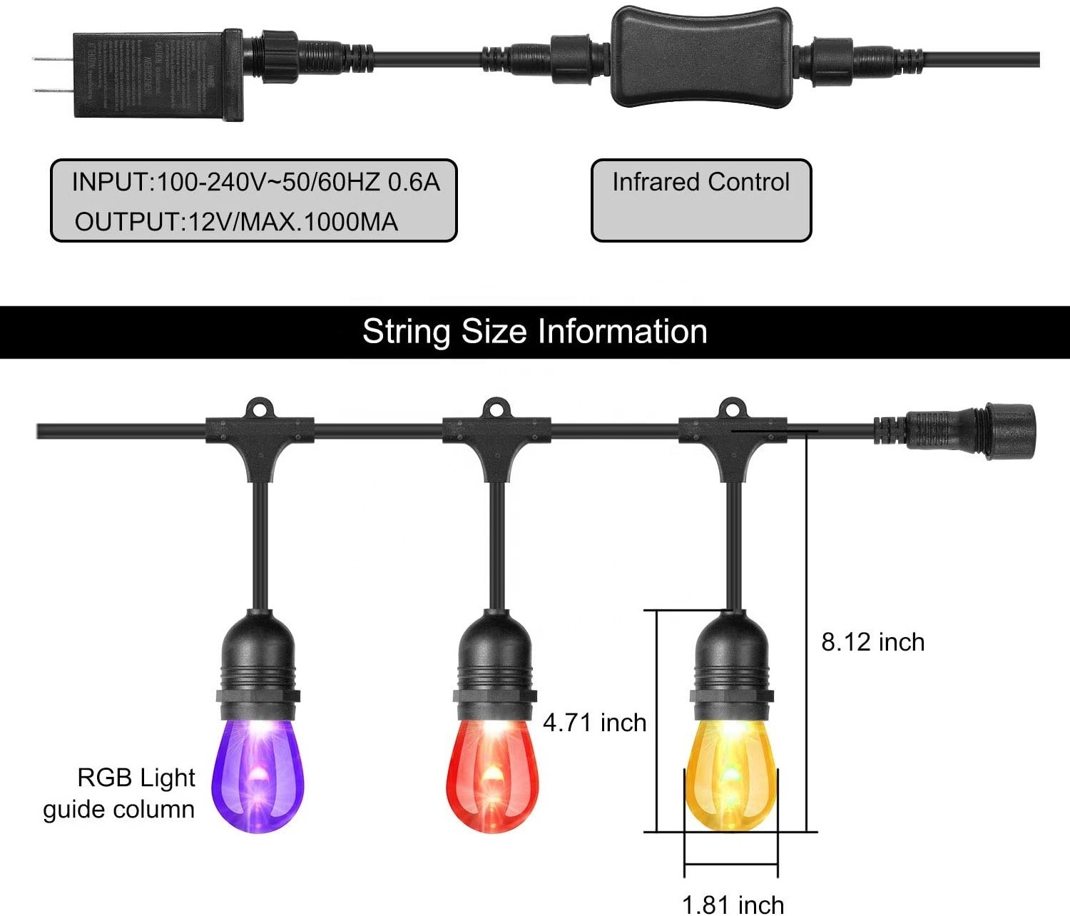 48FT Color Changing Outdoor String Lights, Upgraded RGB LED String Lights Music Sync with Dimmable S14 Edison Bulbs Shatterproof