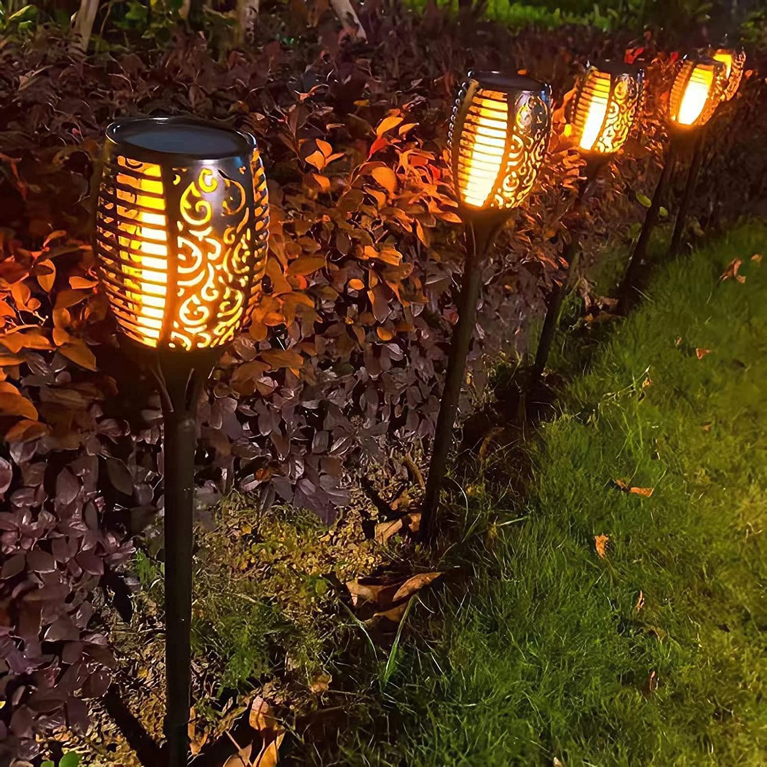 4 14 96 Led Flame Flickering Tiki Night Solar Flame Torch Light For Outdoor Pathway Garden Landscape Decoration