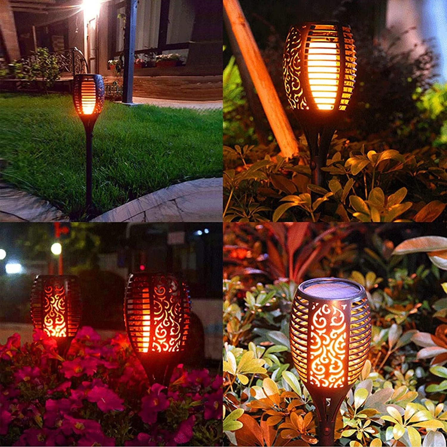 4 14 96 Led Flame Flickering Tiki Night Solar Flame Torch Light For Outdoor Pathway Garden Landscape Decoration