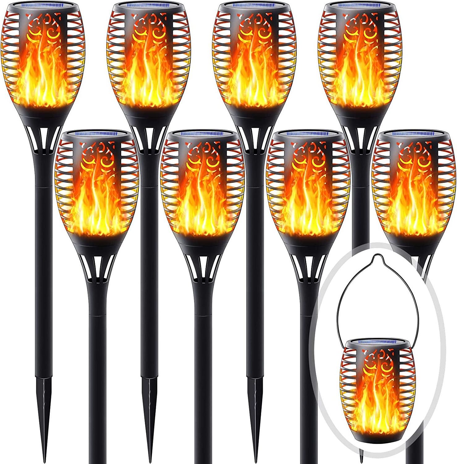 Dusk to Dawn Auto On/Off LED Tiki Torches Solar Light Flaming for Outside Yard Patio Decorations