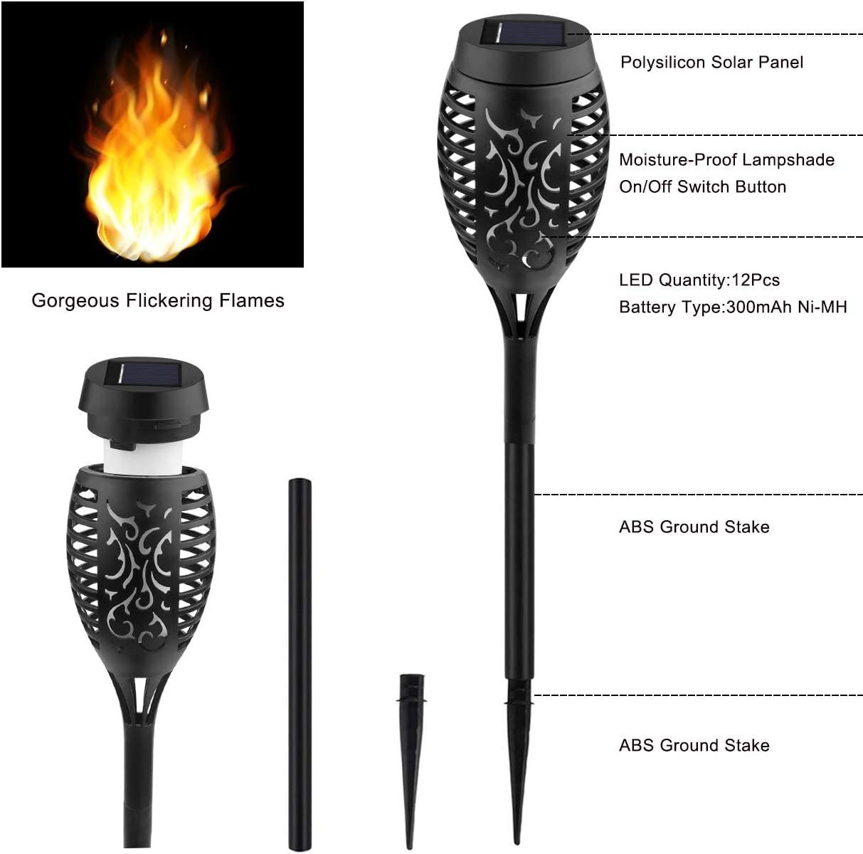 Dusk to Dawn Auto On/Off LED Tiki Torches Solar Light Flaming for Outside Yard Patio Decorations