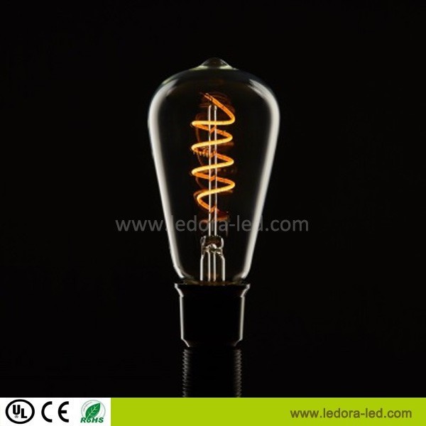 ST64 antique Edison bulb 5W 6w dimmable soft LED filament 220V/240V E27 base spiral design light bulb