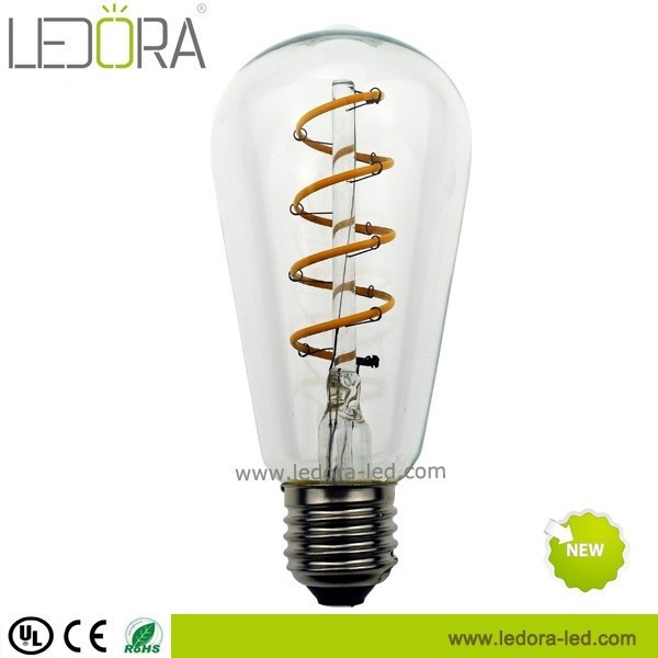 ST64 antique Edison bulb 5W 6w dimmable soft LED filament 220V/240V E27 base spiral design light bulb