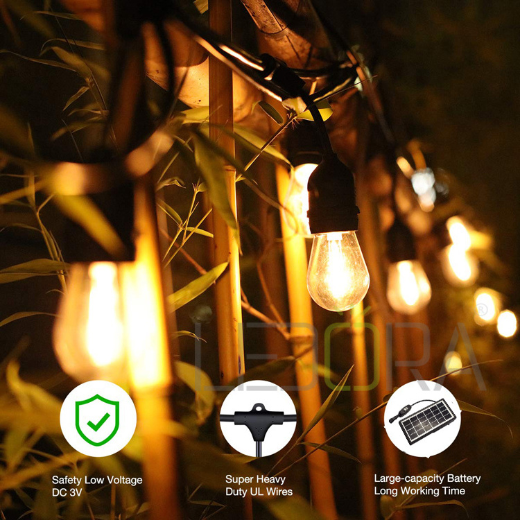 48FT S14 Solar Outdoor In Holiday Lighting Garden Powered String Lights With Bulbs Led Edison