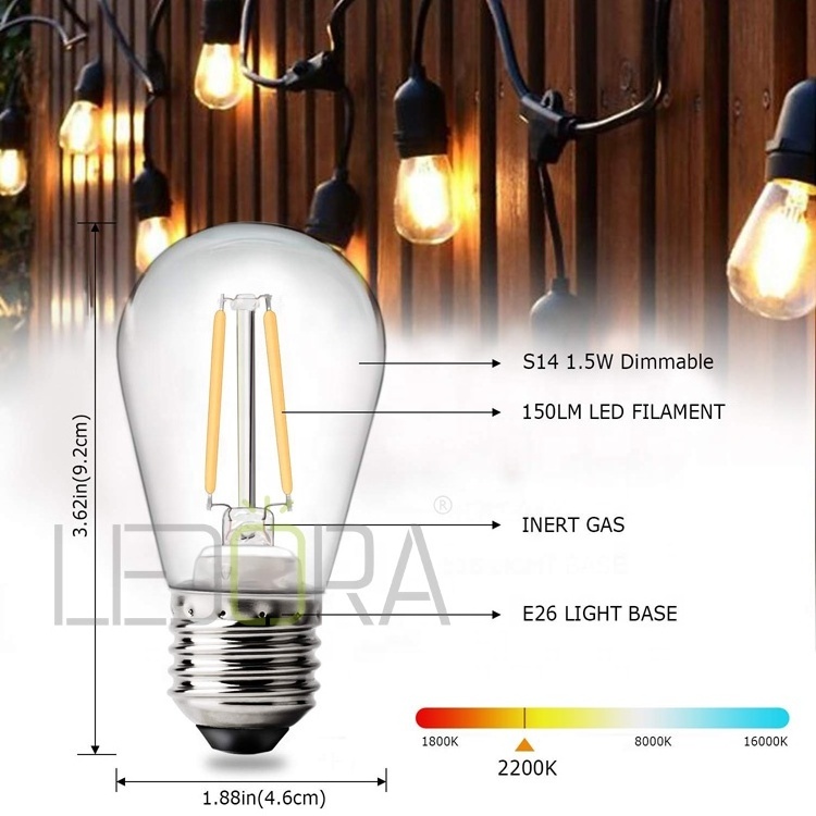 Equivalent Shatterproof dimmable S14 LED Bulb 1.5W Warm White Vintage Edison LED Filament Bulb