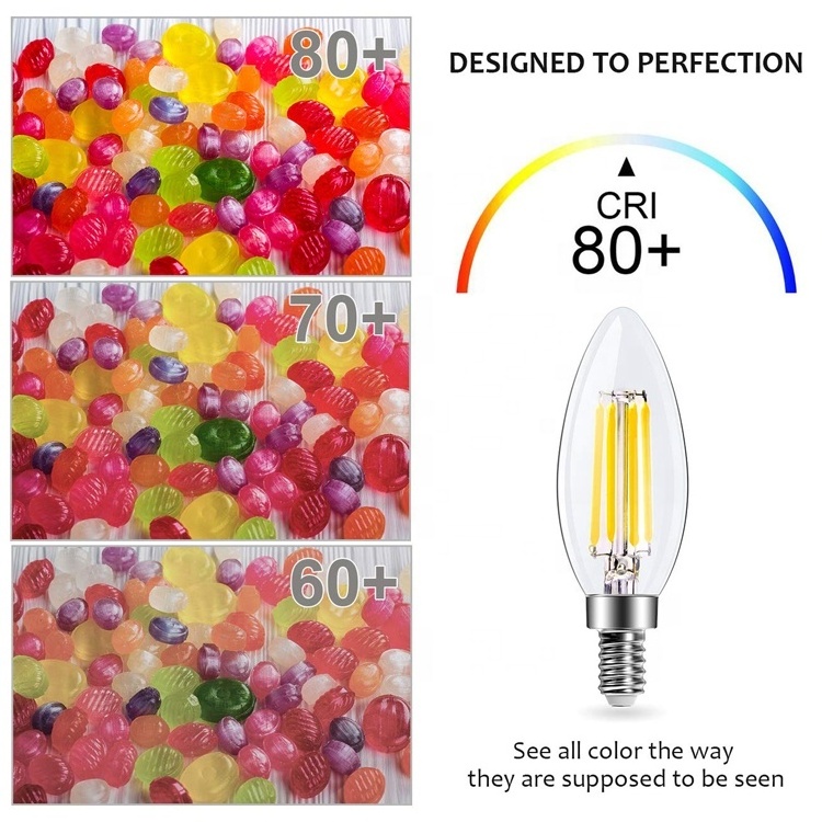 C35 Candle Light Bulb 40W Equivalent 2700K Warm White E12 Edison Bulb LED Candelabra Bulb