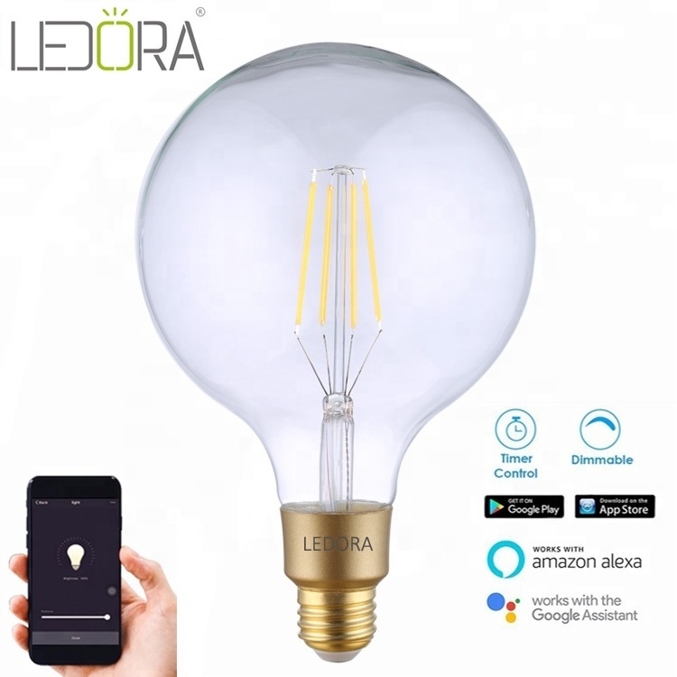 Wifi Smart Home Bulb Wireless Remote Control Led Smart Lights Lamps Glass Clear 80 Hotel Led Filament 360 Degree Dimmable E26 6w