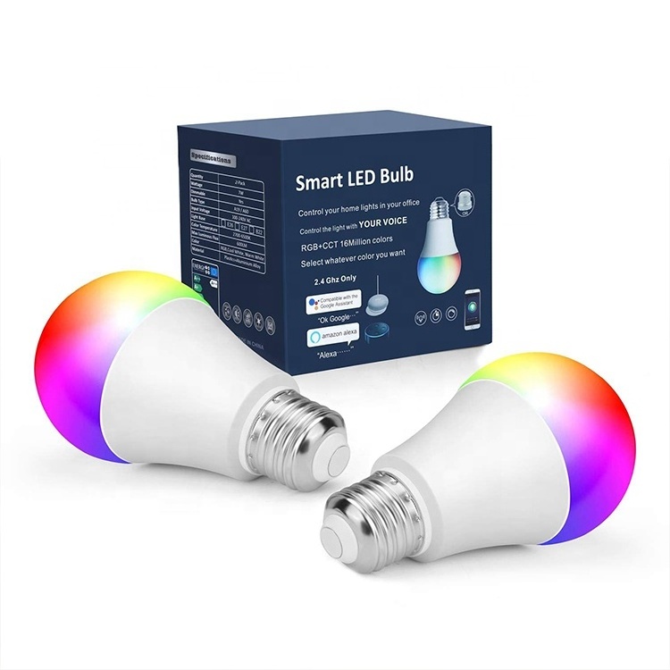 Amazon Alexa E27 Smart Bulb Wifi LED Color changing Bulbs RGB Multi Color Wifi Smart Bulb 2-pack