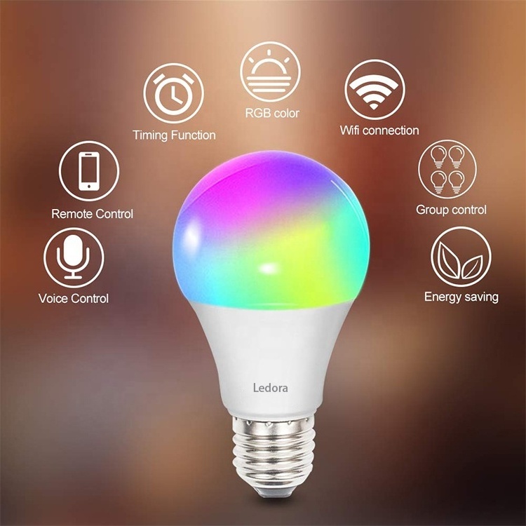 Color Changing 2 Pack E27 RGB Smart Led Light Bulb Wifi with Alexa Smart Home