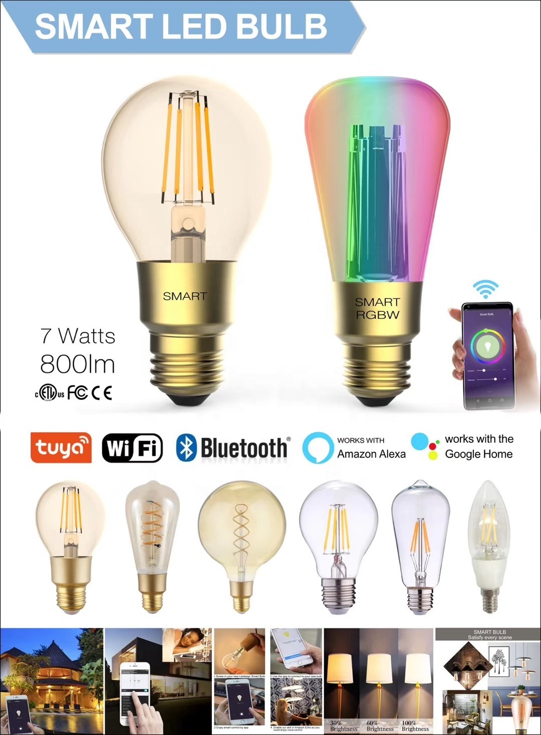 Wifi Led Smart bulb Alexa wifi smart bulb Controlled by Tuya App Alexa and Google for your smart home RGB lights