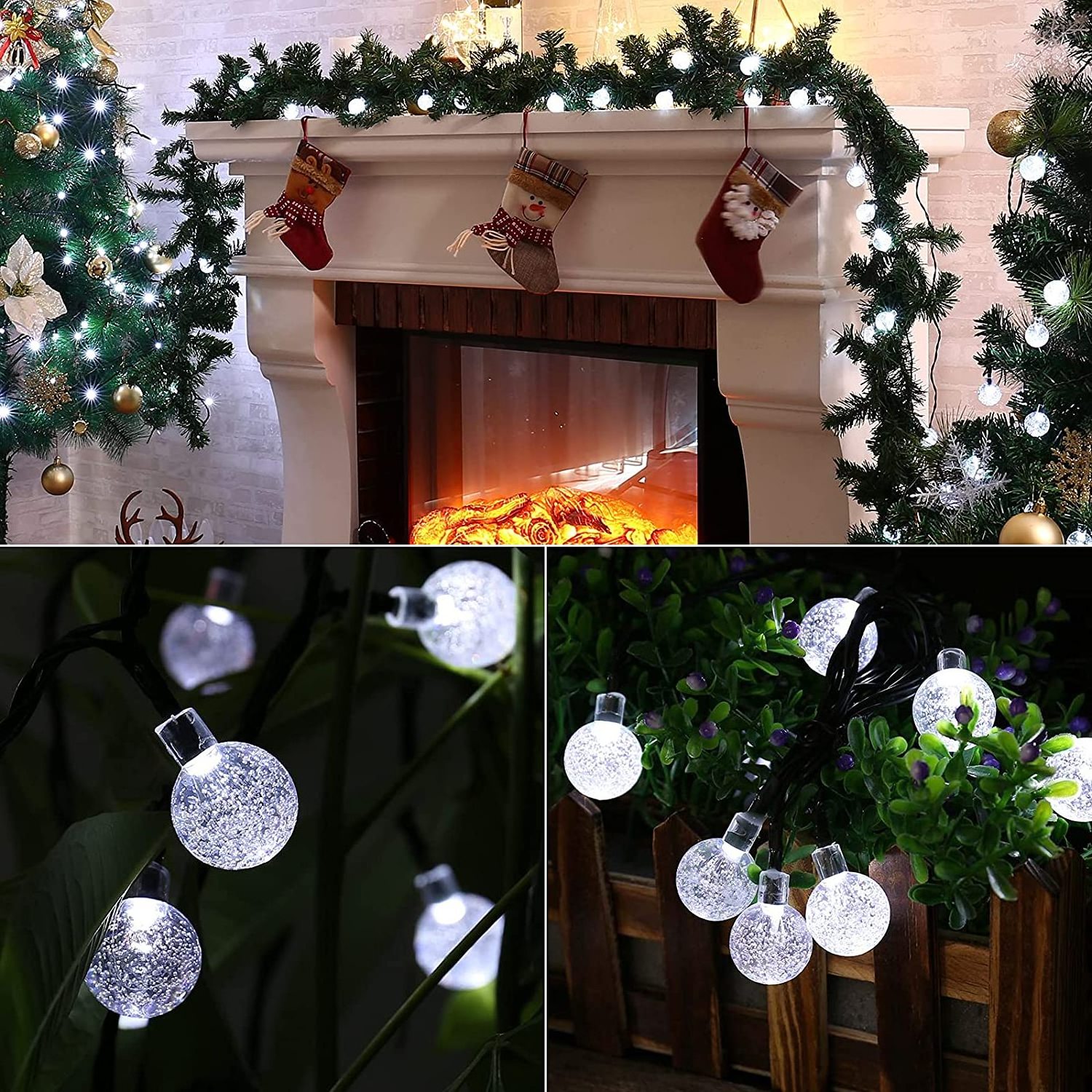 50 LED Crystal ball solar Christmas string Lights for Tree Room Indoor Garden Patio Party Decoration lighting warm white