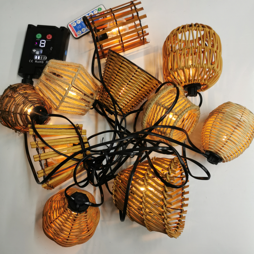 High Quality UL Listed Rattan Lantern Style Patio Lights with 10 Mini Bulbs Weatherproof Plug In Lights for G40 Solar Light