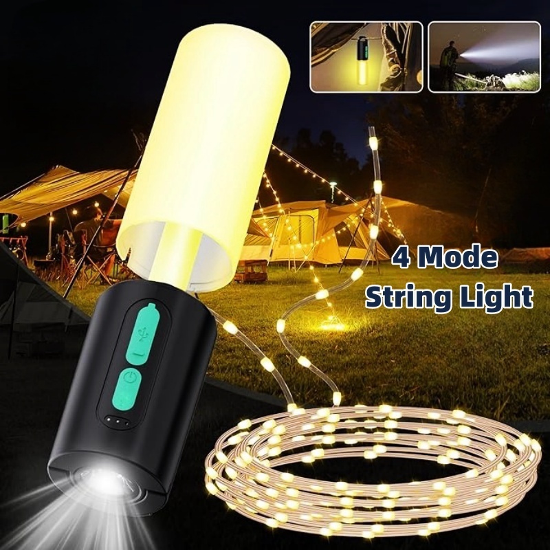 4 in 1 Camping String Lights  Camping Lantern LED Rechargeable Flashlight for Tents Garden Bedroom Emergency Hiking