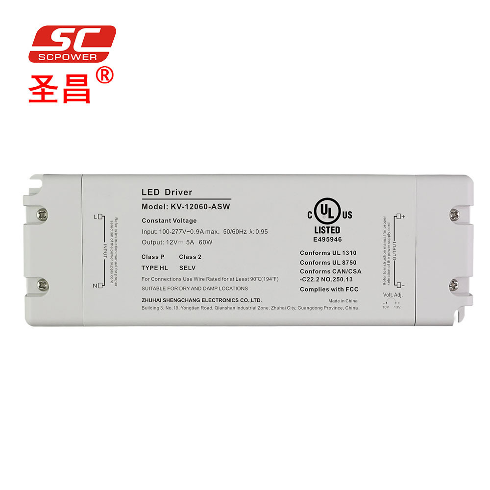 12V 24V 36V 48V PF 0.99 Non Dimmable Constant Voltage 60W led driver for ceiling light