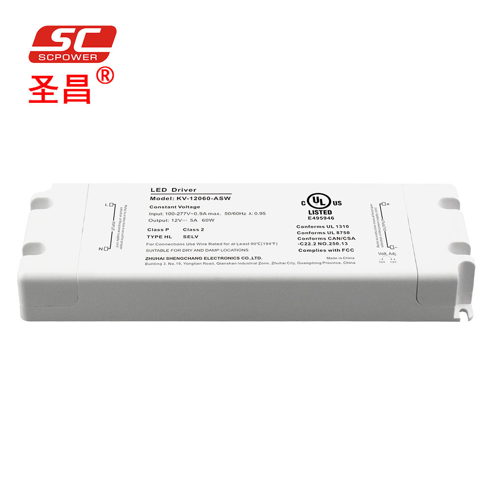 12V 24V 36V 48V PF 0.99 Non Dimmable Constant Voltage 60W led driver for ceiling light