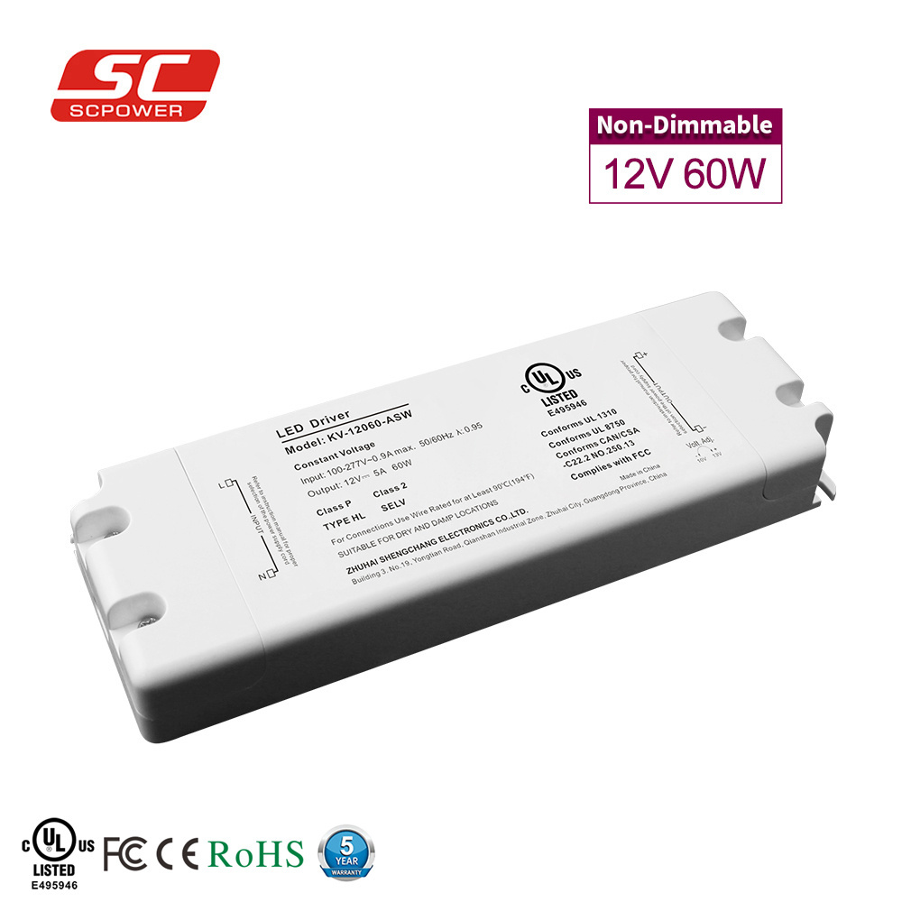 12V 24V 36V 48V PF 0.99 Non Dimmable Constant Voltage 60W led driver for ceiling light