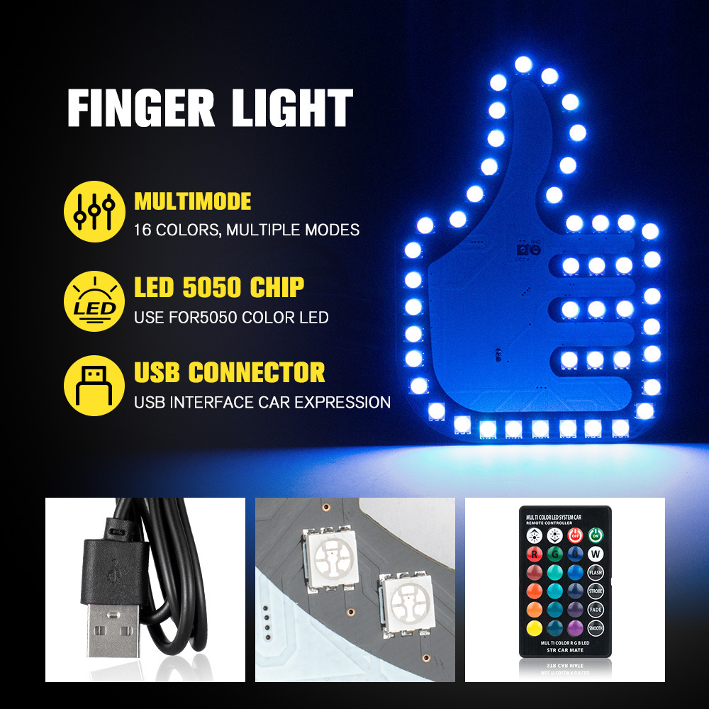 RCJ LED Gesture Finger Light For Car Window Light stop Finger Gesture Car Light Interior Decorative Warning Lamp