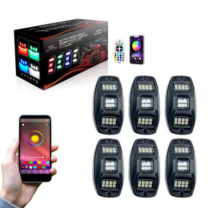 Factory High Power Wide Angle RGBW 6 Pods LED Rock Lights For Trucks  Car LED Light Rock Music With APP Remote  Control