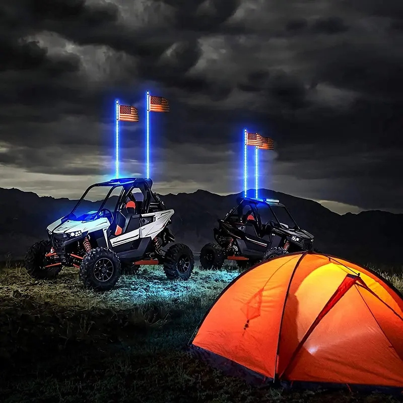 RGB Chasing Flexible 360 Spiral Waterproof Remote Control Buggy Led Whip Light 2 3 4 5 6 Ft  For Trailer ATV UTV