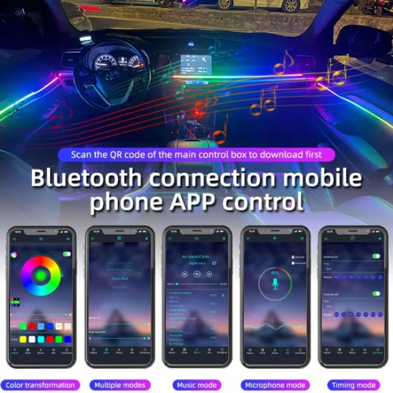 Universal  22 in 1 Symphony Ambient light For  Car Kit RGB Chasing Bluetooth Music Control Chase Acrylic Trim Interior Light