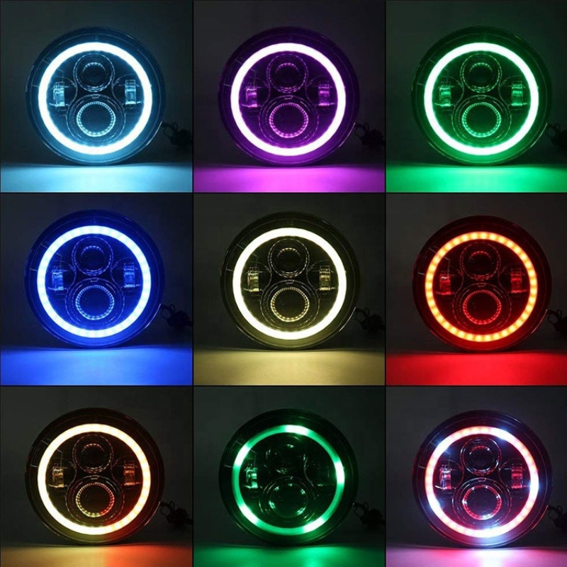 7 Inch 45W  Dancing Color Halo Ring Headlights Accessories  Bluetooth APP Control Angel Eye Halo Lights For Jeep JL JK