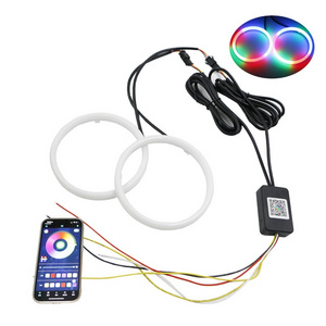 Universal DC 12V LED RGB Chasing Angel Eyes Halo Lights  By Music APP Controlled For Ambient Lighting Car