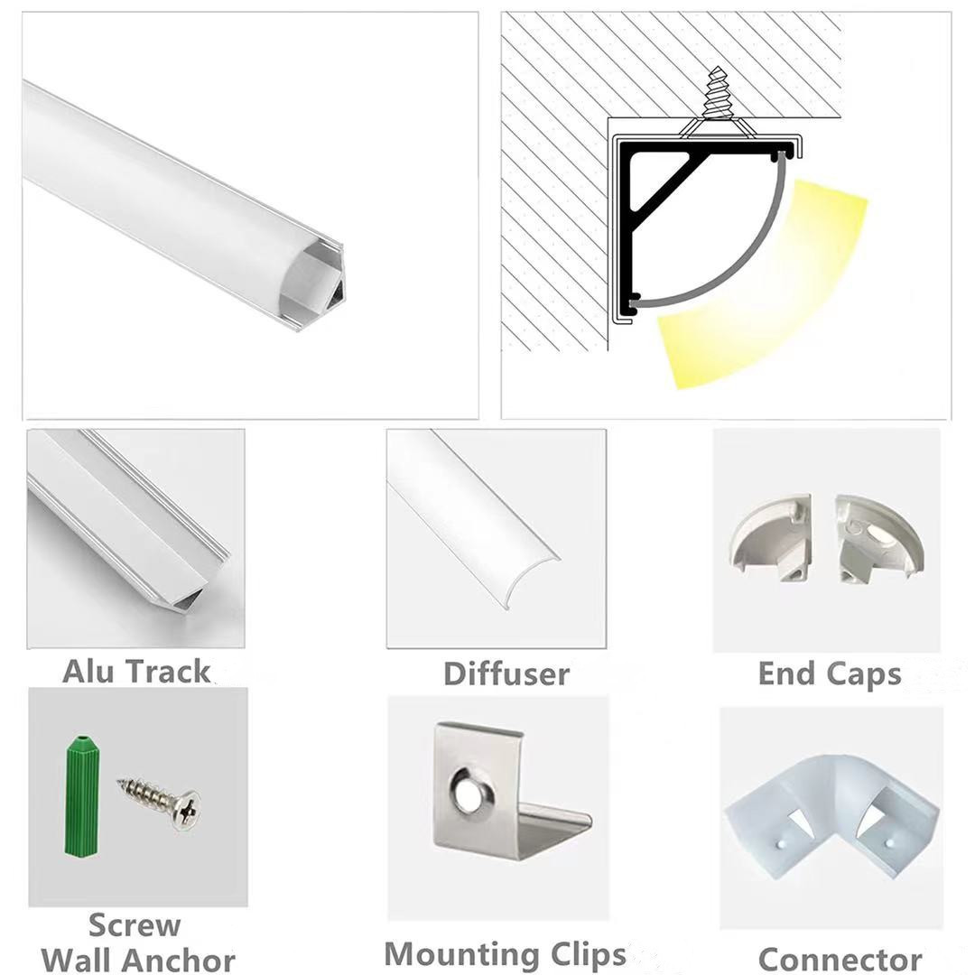 Surface mounting k42 linear lighting profil channel housing extrusion 45 90 degree corner aluminum profile led strip light