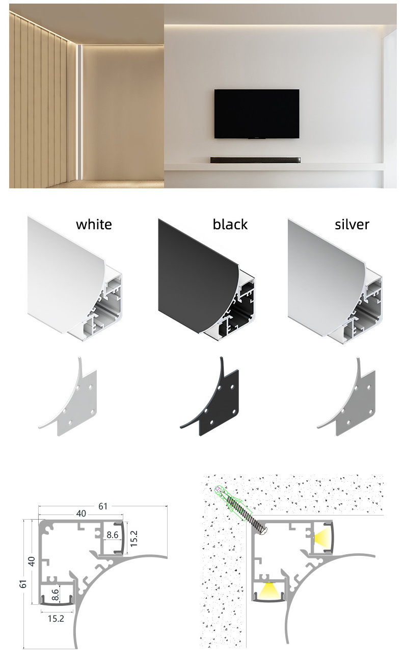 Custom Led Aluminium Profile For Top Ceiling Light Corner LED Strip Cove Lighting