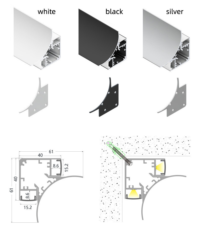 Custom Led Aluminium Profile For Top Ceiling Light Corner LED Strip Cove Lighting