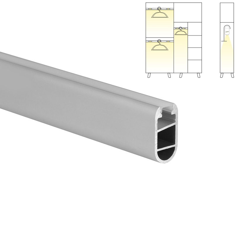 Project Hotel Hanging Closet Rod Linear Lamp Strip Aluminum Channel Extrusion LED Profile For Cabinet Wardrobe Light