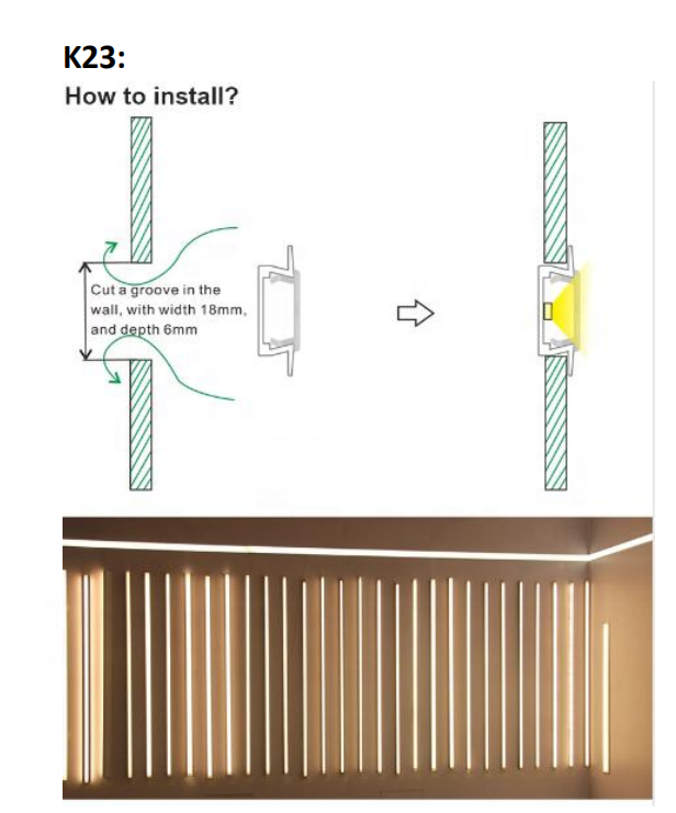 K23 Recessed Bar Lighting T Slot Alu Profil Channel Heat Sink With PC Diffused Cover Aluminium Profile For Led Strip Light