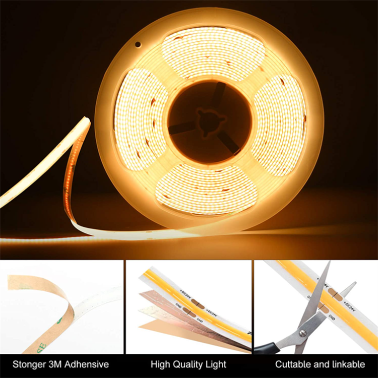 Customize High Density LED Ribbon Light DC 12V 24V 320 Leds 8mm 10W IP20  Flexible COB LED Strip Light