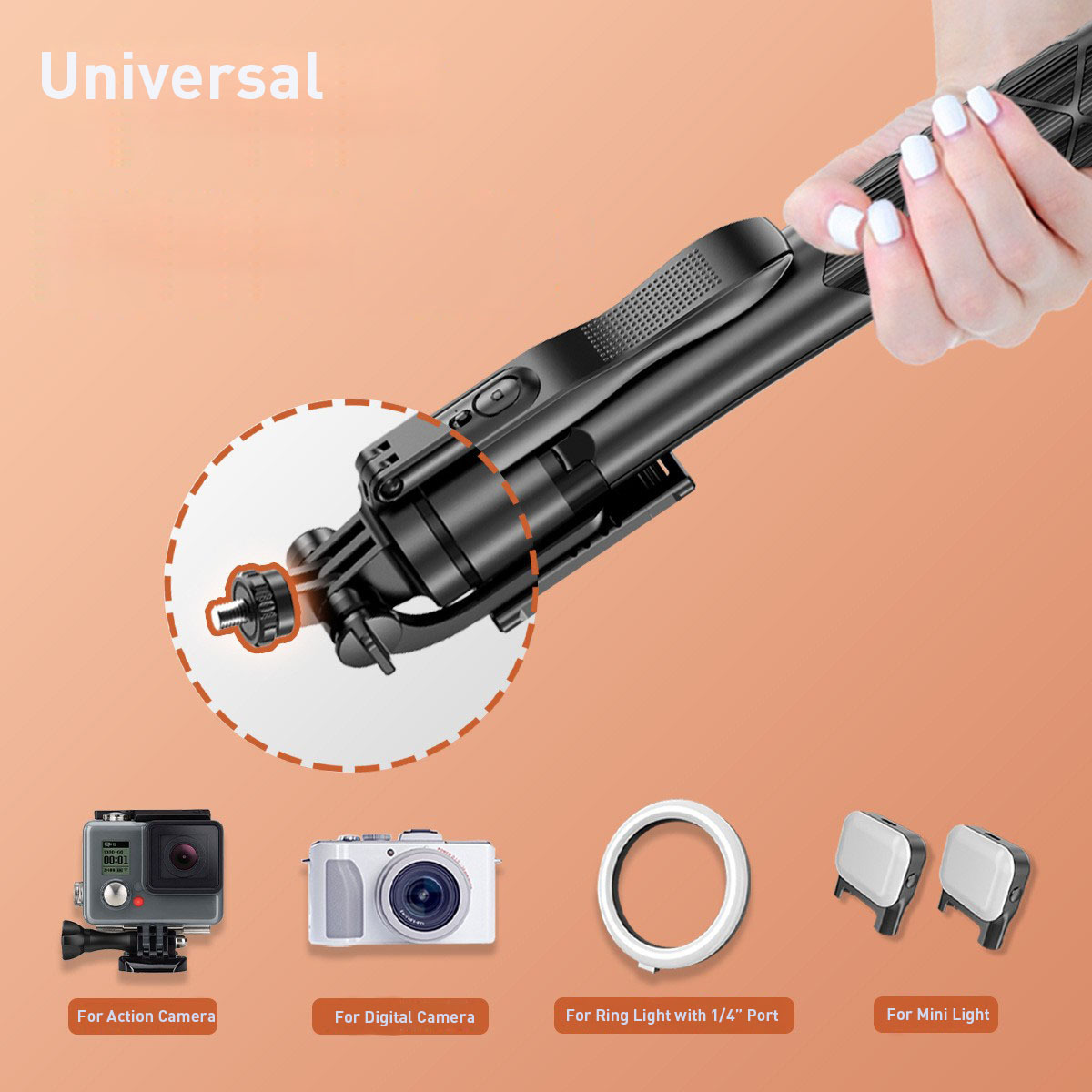 L16 Handlebar 1.5m Long Ultimate Black Pole Wireless Portable Umbrella Tripod Selfie Stick with Power Switch On Remote