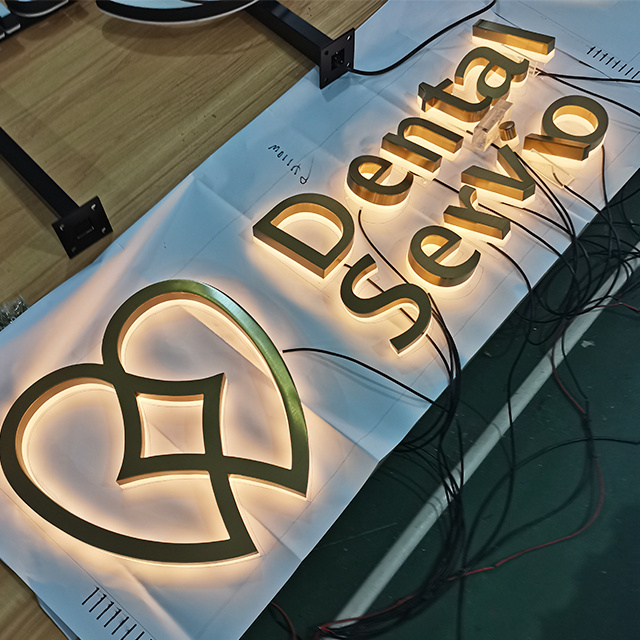 Custom LED Backlit Letters 3D Logo Laser Cut Metal Stainless Steel Sign Personalized Business Reception Wall Logo Company Name