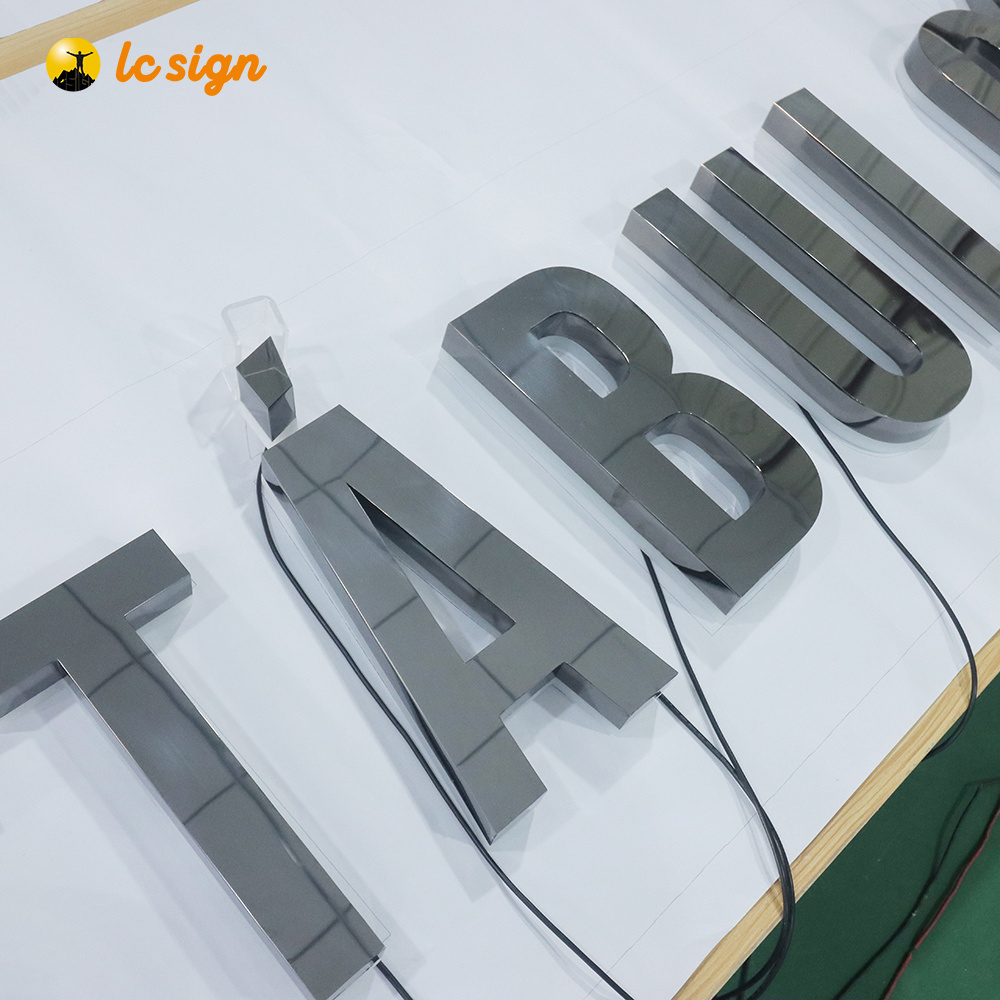 Custom indoor outdoor 3D logo sign with brand name LED metal letter sign for business wall logo sign