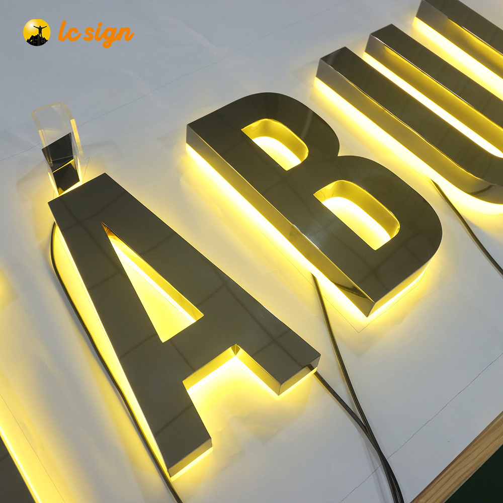 Custom indoor outdoor 3D logo sign with brand name LED metal letter sign for business wall logo sign