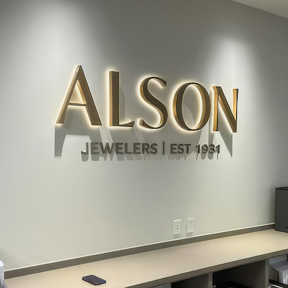 Custom LED Backlit Letters 3D Logo Laser Cut Metal Stainless Steel Sign Personalized Business Reception Wall Logo Company Name