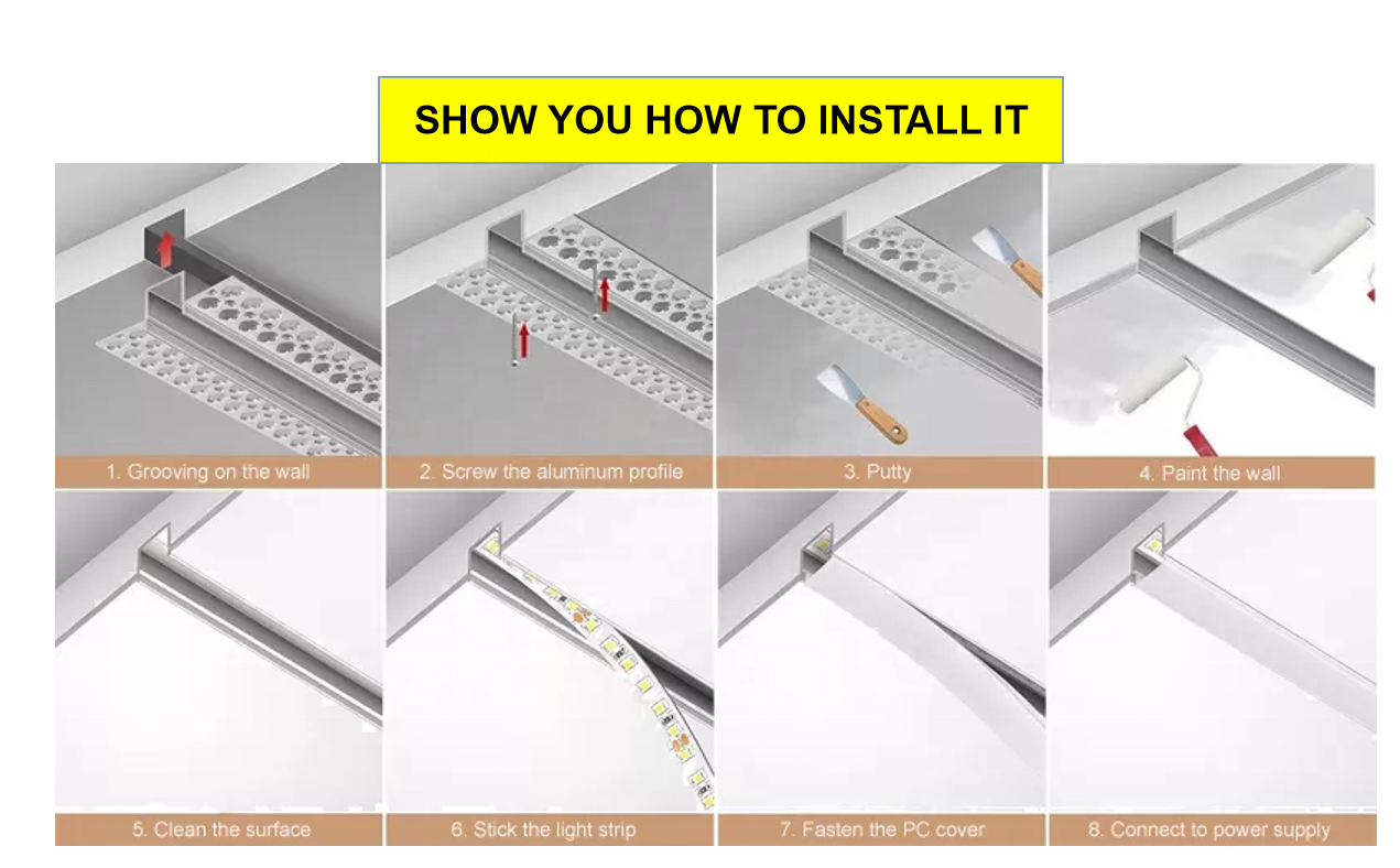 For Ceiling LED Profiles alu profil  Housing T Shape Recessed Mounted Drywall Plaster Gypsum led strip aluminum channel