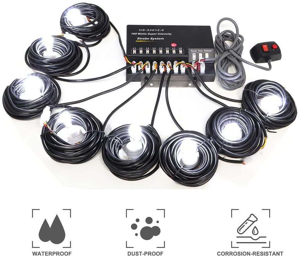 Car lighting manufacture 12V White 160W 8 HID Bulbs Xenon Emergency Hideaway Strobe Light Kit for Car