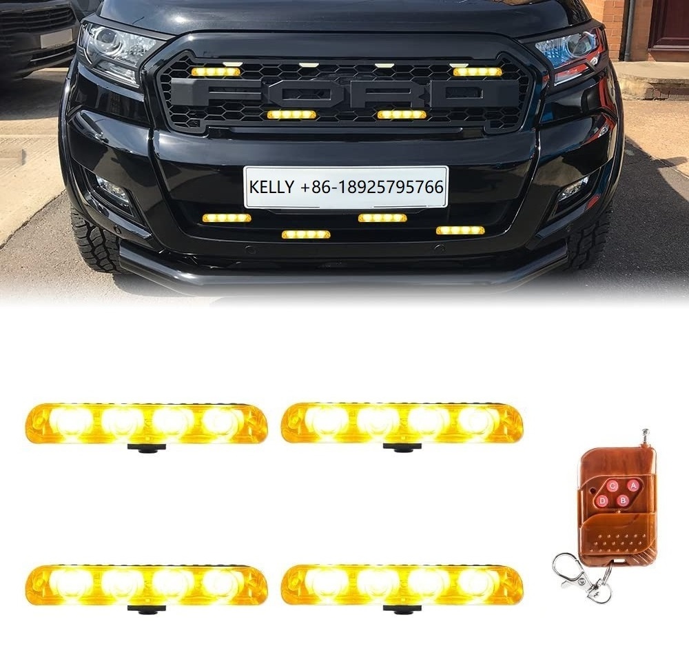 4*4 LED Strobe Lights For Car Grill Warning Lamp 12V Car Motorcycle Flasher Flashlight