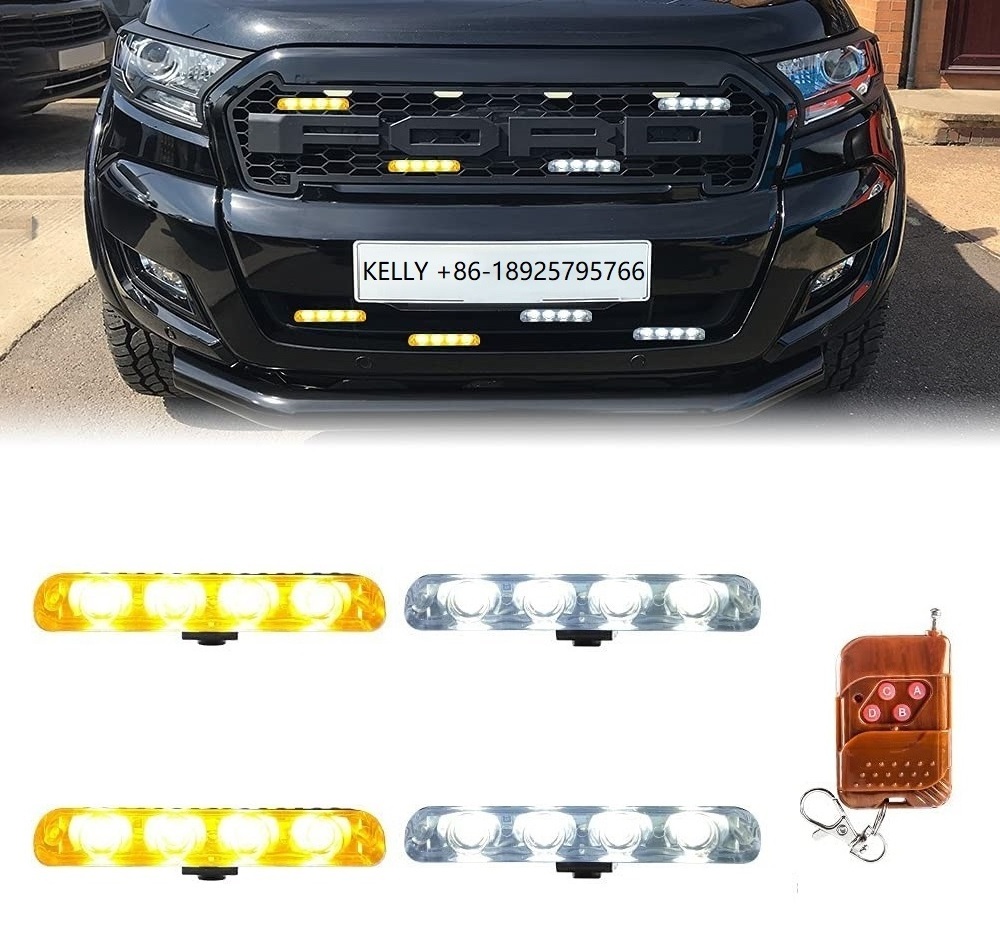 4*4 LED Strobe Lights For Car Grill Warning Lamp 12V Car Motorcycle Flasher Flashlight