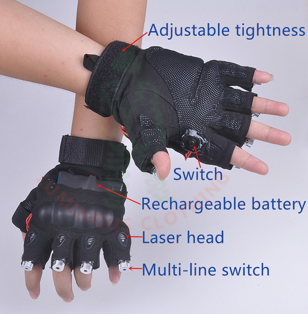 Hot Sales 4 pcs laser heads LED Gloves Blue Red Green Dancing Stage Party DJ Club Outdoor Show Laser Gloves Luminous Gloves